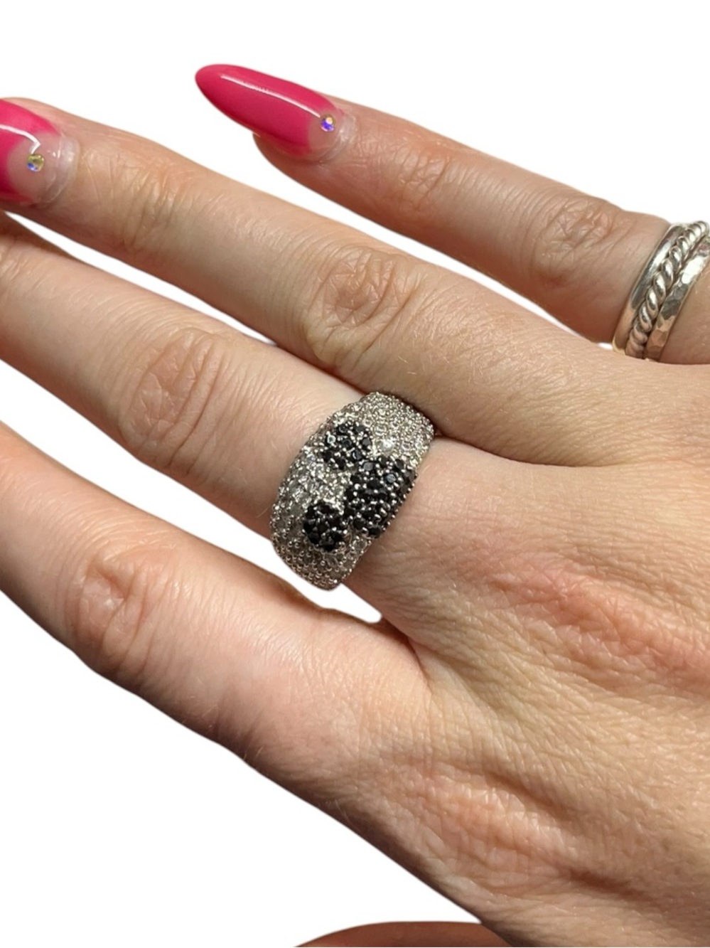 Vintage Disney Mickey Mouse Sterling Silver Pave CZ Ring Band Size 9